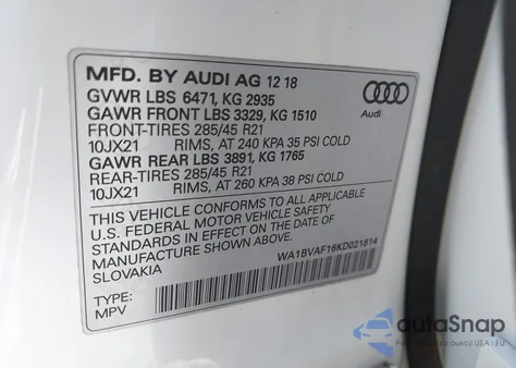 2019 Audi Q8 55 Premium из США, поврежденный, VIN WA1BVAF16KD021814